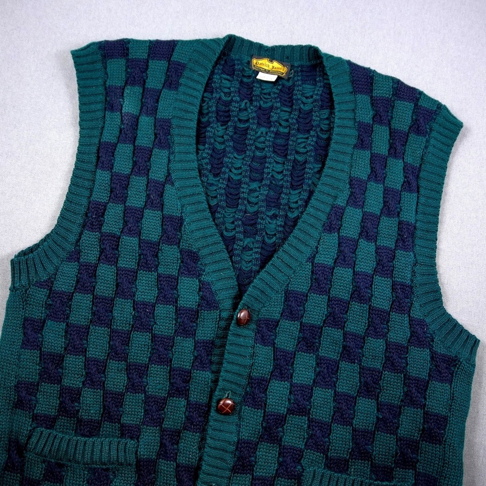 Vintage Golf V Neck Vest Checkered Wool Argyle Patrick James Mens L Sweater